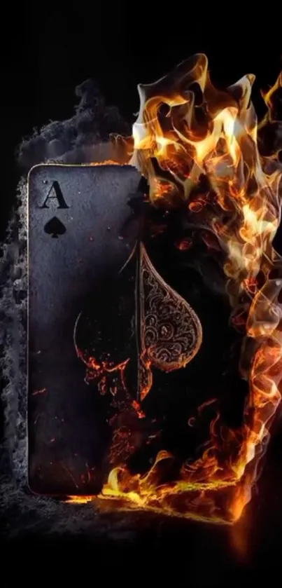 Ace of Spades engulfed in flames, striking mobile wallpaper.