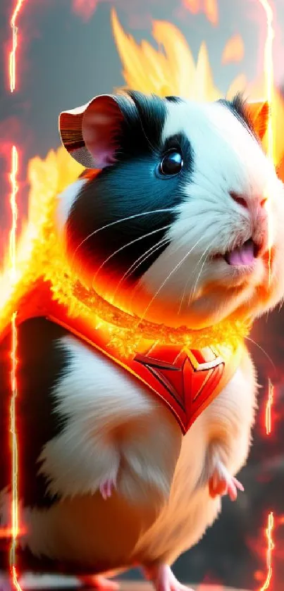 Guinea pig engulfed in vibrant flames, creating a striking fantasy wallpaper.