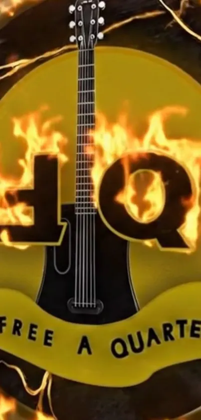 Flaming guitar logo with fiery elements.