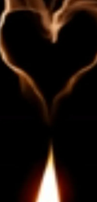 Fiery heart-shaped flame on black background.