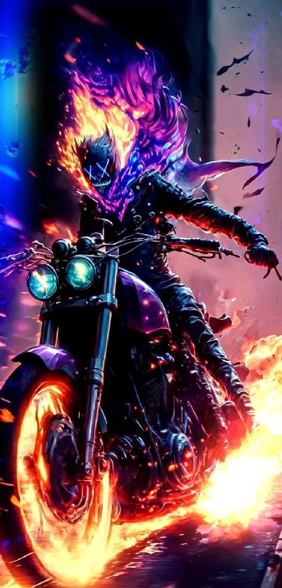 Fiery motorcycle rider with vibrant flames.