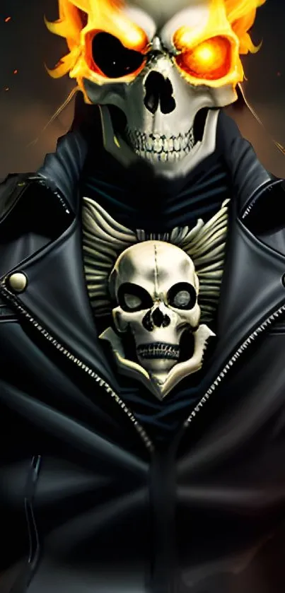 Flaming skull with leather jacket mobile wallpaper.