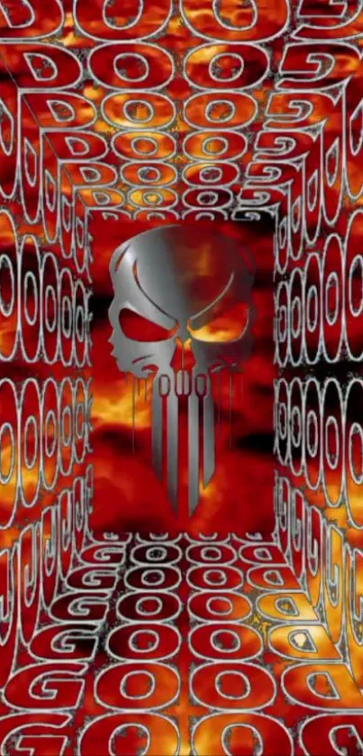 3D fiery skull wallpaper with bold patterns.