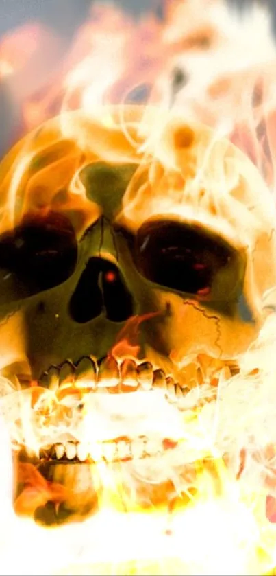 A fiery skull engulfed in bright orange flames.