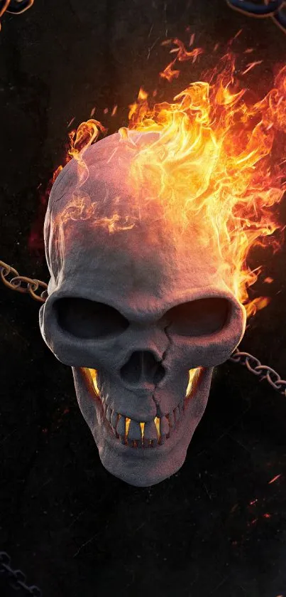 Flaming skull with chains mobile wallpaper.