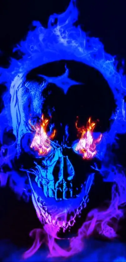 Neon flaming skull art with vibrant colors.