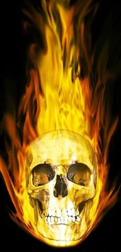 Fiery flaming skull design in black background