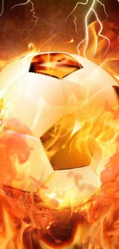 Flaming soccer ball amidst vibrant orange and yellow flames.