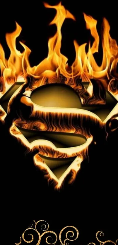 Flaming superhero symbol on dark wallpaper