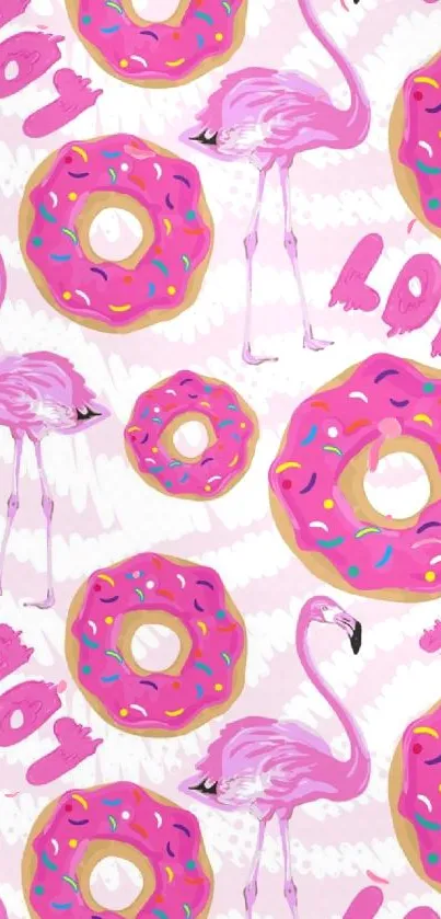 Pink flamingo and donut pattern wallpaper in vibrant hues.