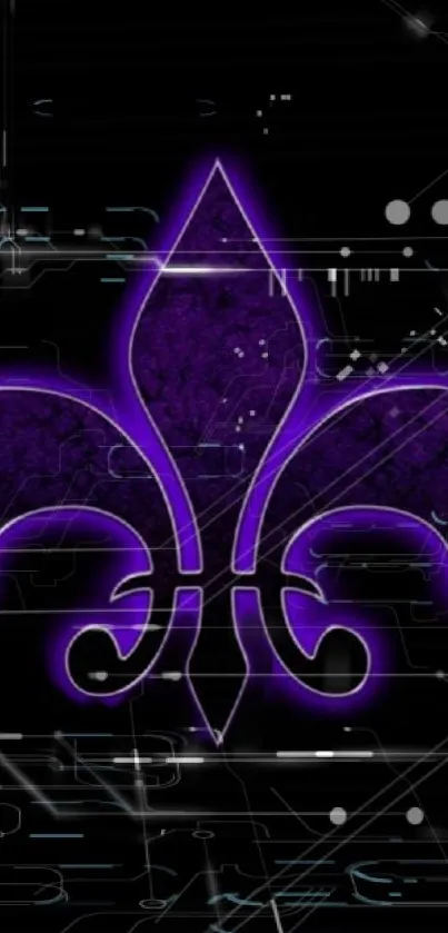 Purple fleur-de-lis on tech-inspired black background.