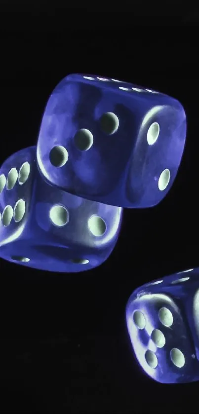 Blue dice floating in dark background wallpaper.