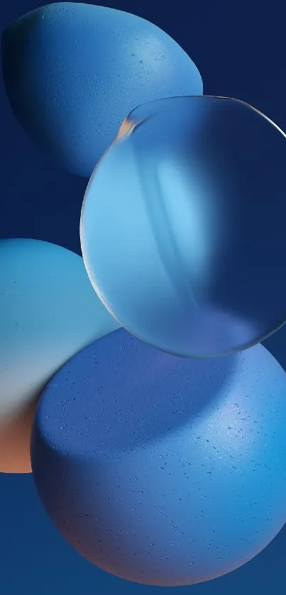 Abstract blue spheres against a dark background in an artistic mobile wallpaper.