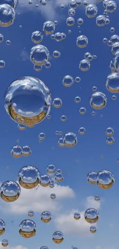 Floating bubbles with blue sky and clouds background.