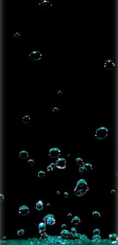 Turquoise bubbles floating on a black background, creating an elegant mobile wallpaper.