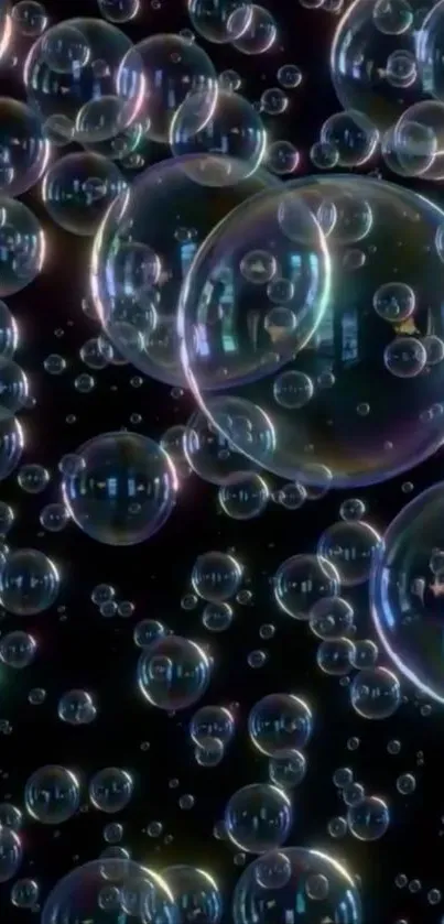 Vibrant 3D floating bubbles on a black background.