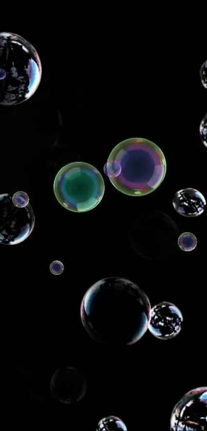 Holographic bubbles floating on a dark background.