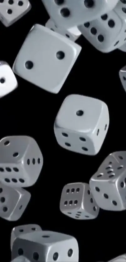 Floating 3D dice with black backdrop.