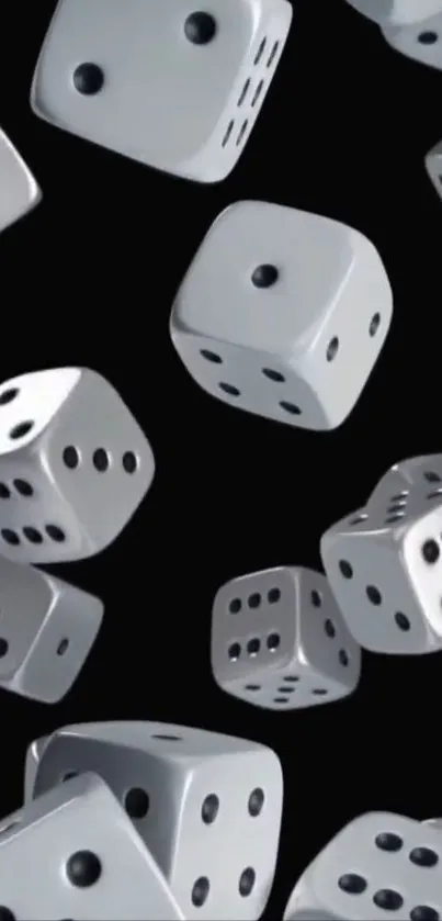 Floating grey dice on a black background mobile wallpaper.