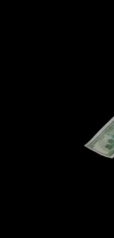 Minimalist wallpaper with floating dollar bill on black background.