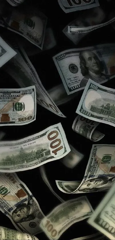 Floating dollar bills on a dark backdrop wallpaper.