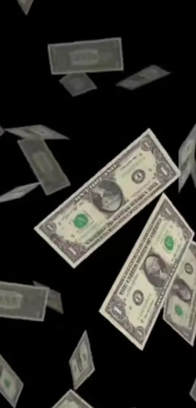 Wallpaper featuring floating dollar bills on a black background.