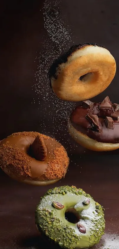 Floating donuts mobile wallpaper with artistic design.