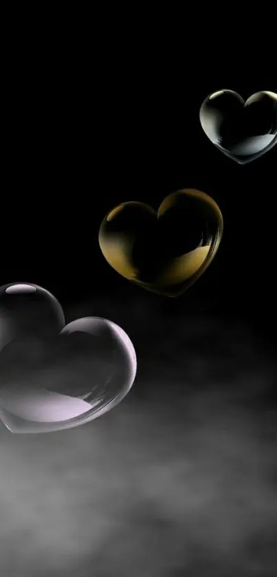 Elegant black wallpaper with floating hearts.