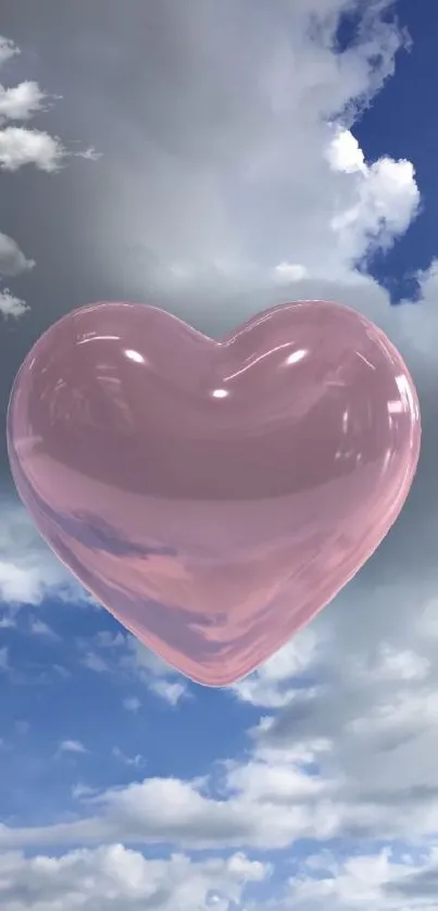 Floating pink heart in the cloudy sky wallpaper.