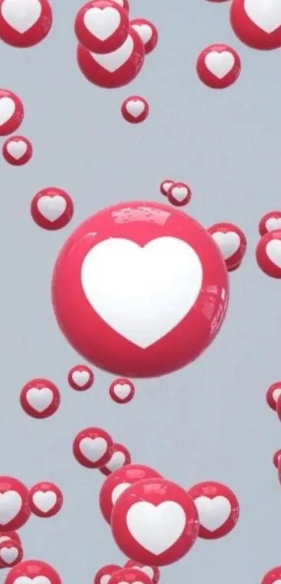 Floating red heart bubbles on a blue background wallpaper.