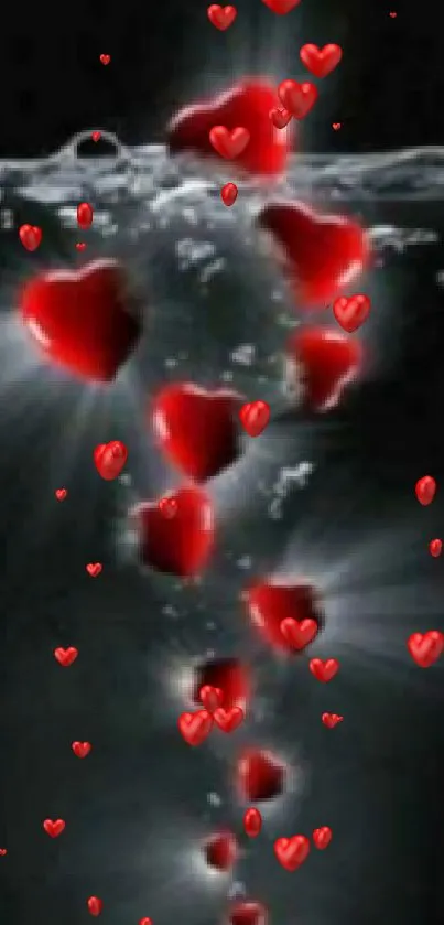 Red hearts floating on dark background mobile wallpaper.