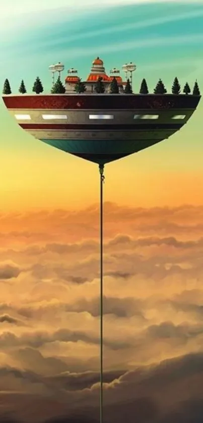 Floating island above clouds in vibrant fantasy art style.