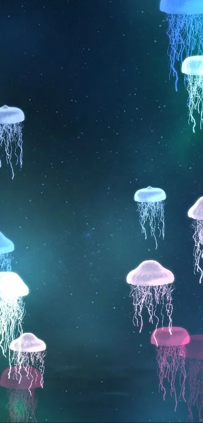 Floating jellyfish glowing against a deep teal ocean background.