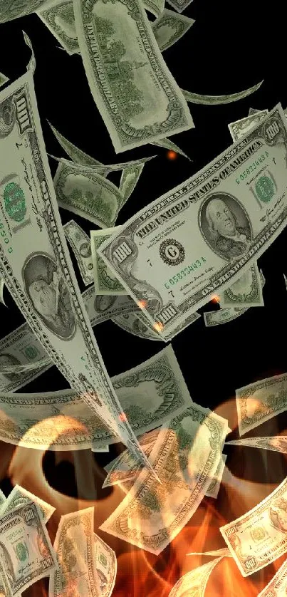 Floating dollar bills on a black background wallpaper.