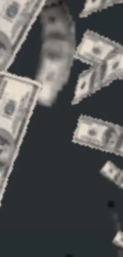 Floating dollar bills against a dark gray background for mobile wallpaper.