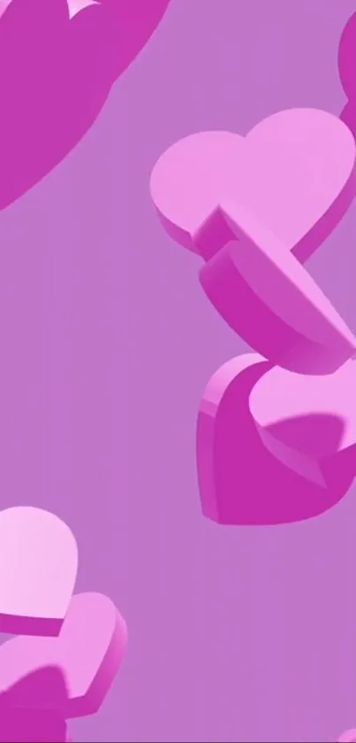 Pink heart shapes floating on purple background.