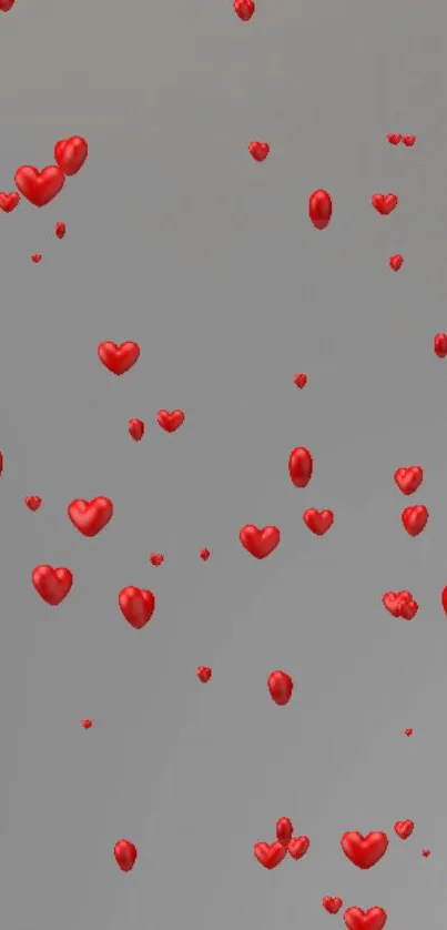 3D red hearts float on a gray background.