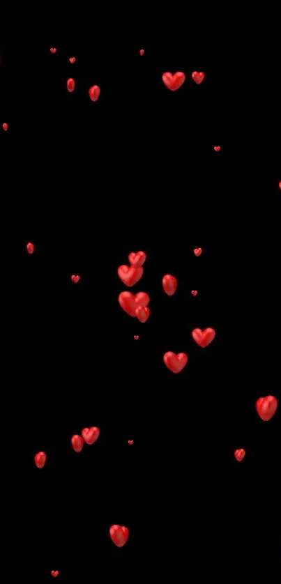 Mobile wallpaper with floating red hearts on black background.