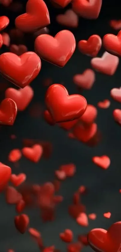 Floating red hearts on a dark background, creating a romantic theme.