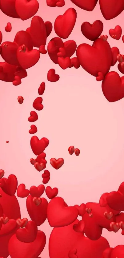 Floating red hearts on pink background.