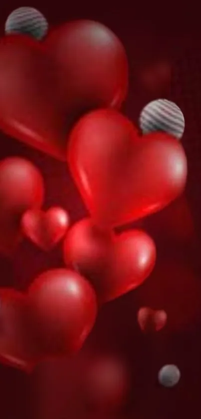 Floating red hearts with dark background.