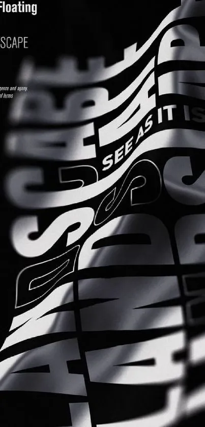 Abstract floating text with landscape art.