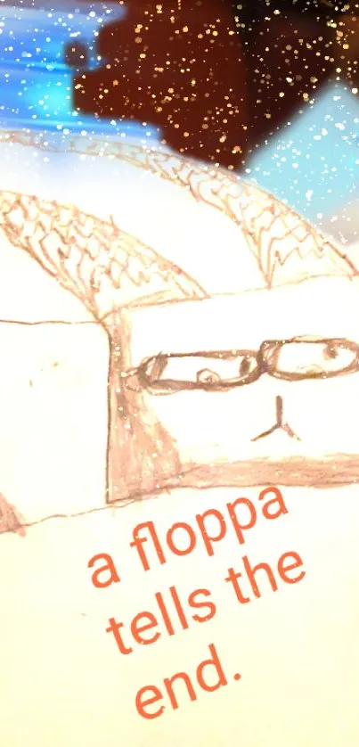 Illustrated Floppa in a snowy setting with glasses and playful text.