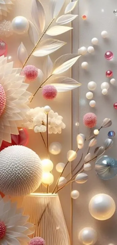 3D floral abstract wallpaper with delicate blooms in pastel hues.