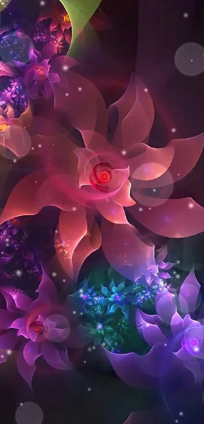 Artistic floral abstract wallpaper with vibrant petals and light effects.