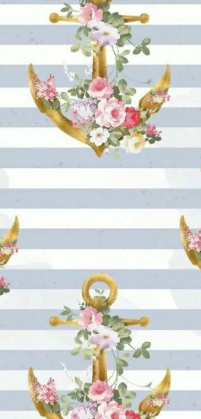 Floral anchors with stripes wallpaper for phones.