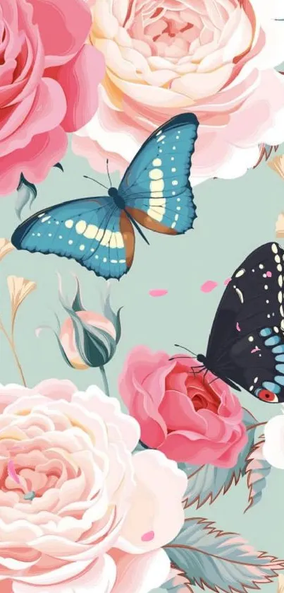 Vibrant floral and butterfly mobile wallpaper.