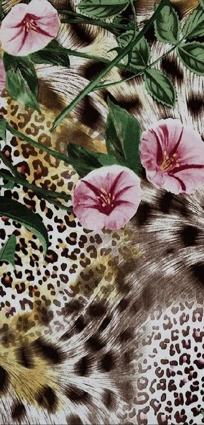 Floral and leopard print mobile wallpaper design