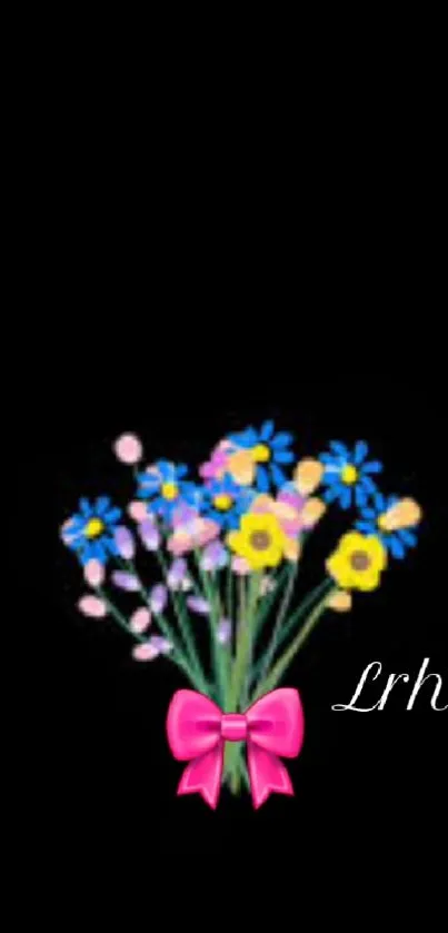 Colorful floral bouquet on a black background mobile wallpaper.