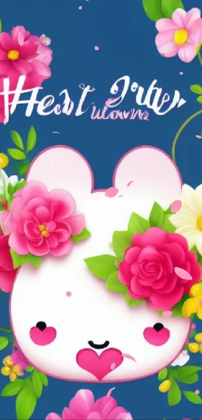 Cute bunny with floral background wallpaper design.